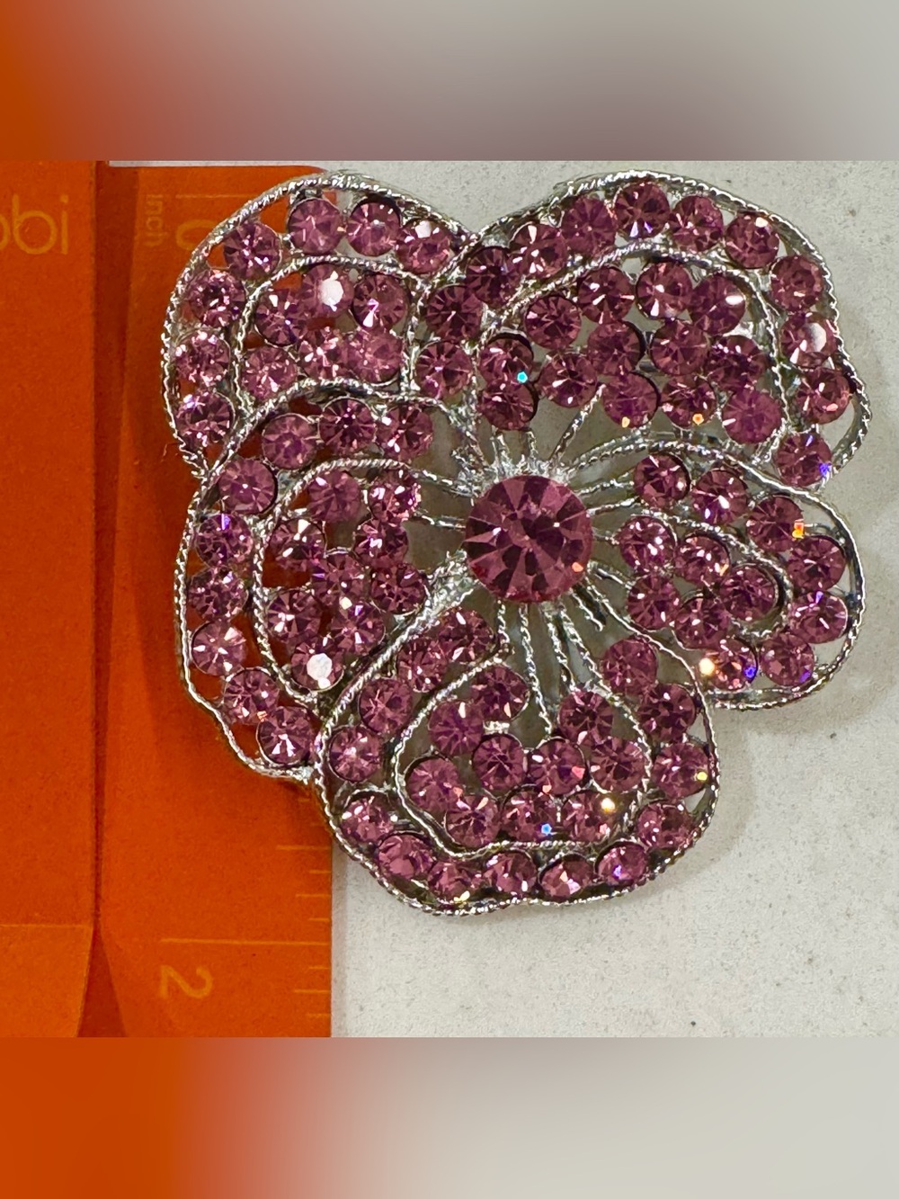 🌺 Vintage Weiss Pink Rhinestone Floral Brooch Silver Tone 2” Statement Pin 🩶 - Picture 9 of 9